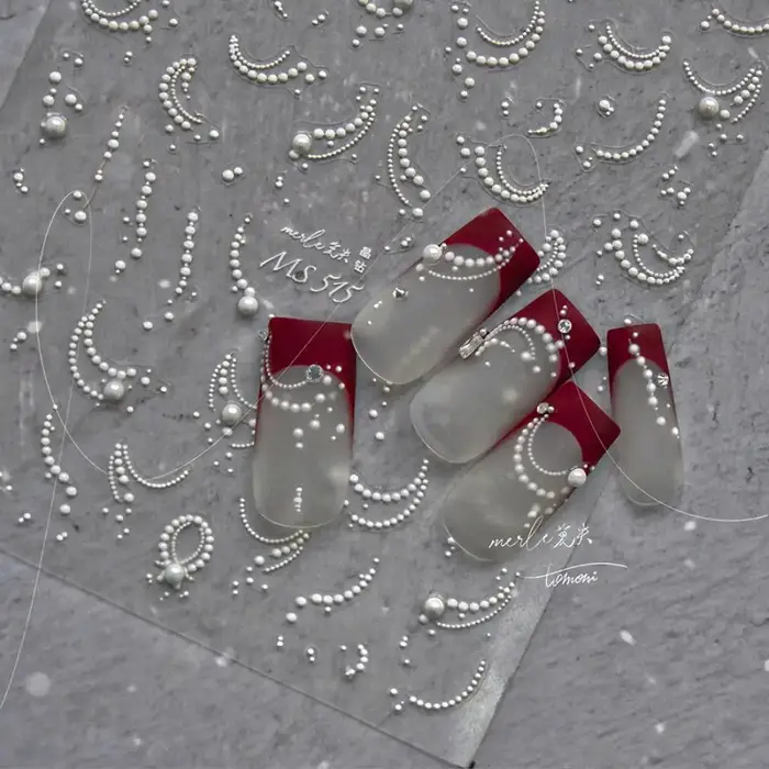 Autocollants 3D pour ongles avec lignes et perles