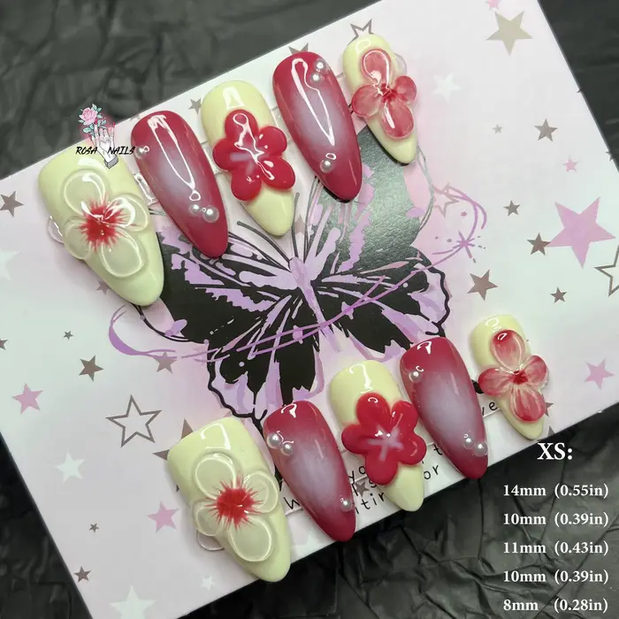 Faux ongles 3D imprimé léopard cerise Y2k, 10 pièces, à pression faite à la main, cerises rouges, po