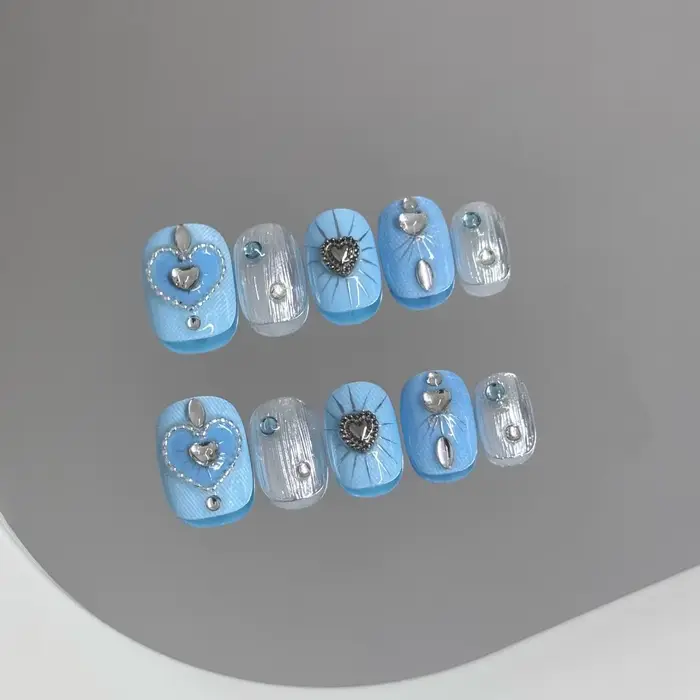 10 pièces à la main presse courte sur les ongles brillant diamant décor faux ongles femmes portable 