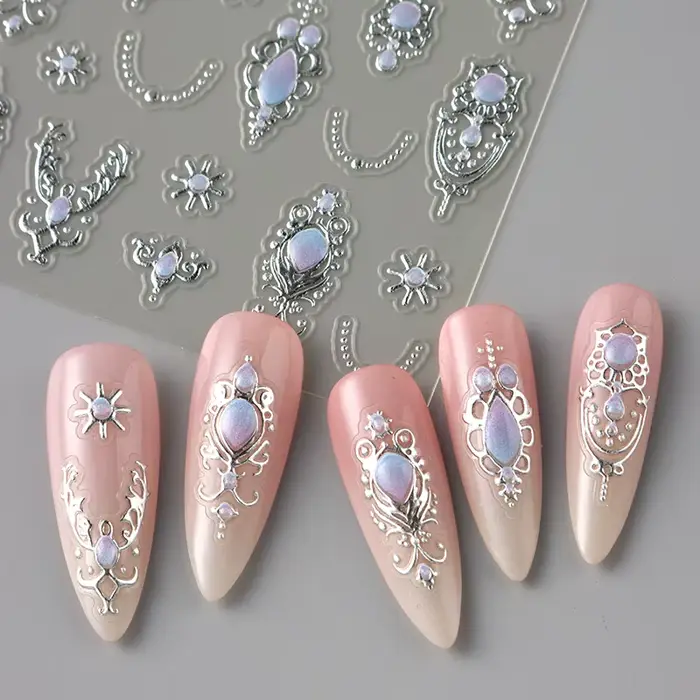 Autocollants de luxe en relief pour ongles, Style Baroque doré argenté, Y2K, motif métallique rétro