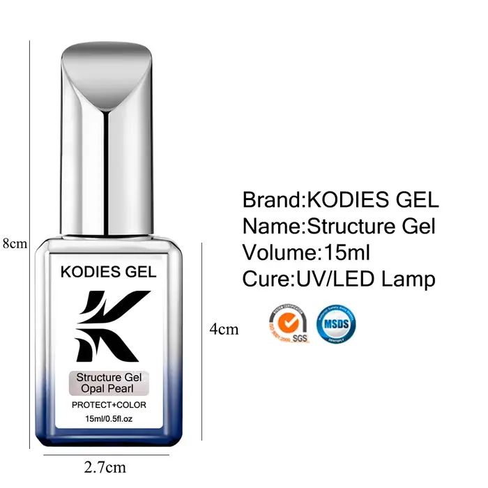 KODIES GEL Structure Base en caoutchouc Gel vernis à ongles 15ML perle miroitant rose paillettes UV Semi Permanent