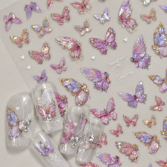 Autocollants pour Nail Art papillon aurore en relief 5D, 1 pièce, autocollants auto-adhésifs pour dé