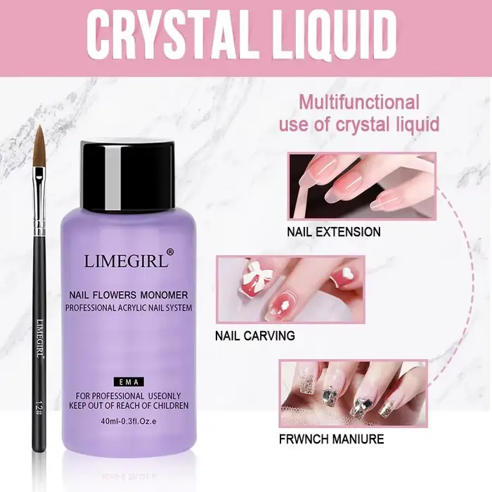 Poudre acrylique pour ongles et monomère liquide, décoration artistique pour ensemble de manucure, K