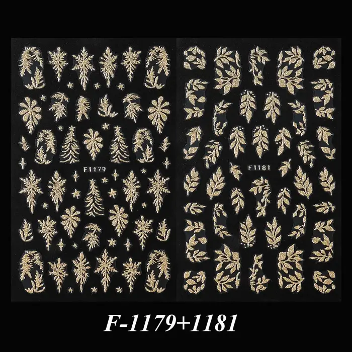 Autocollants pour ongles en forme de feuilles dorées scintillantes