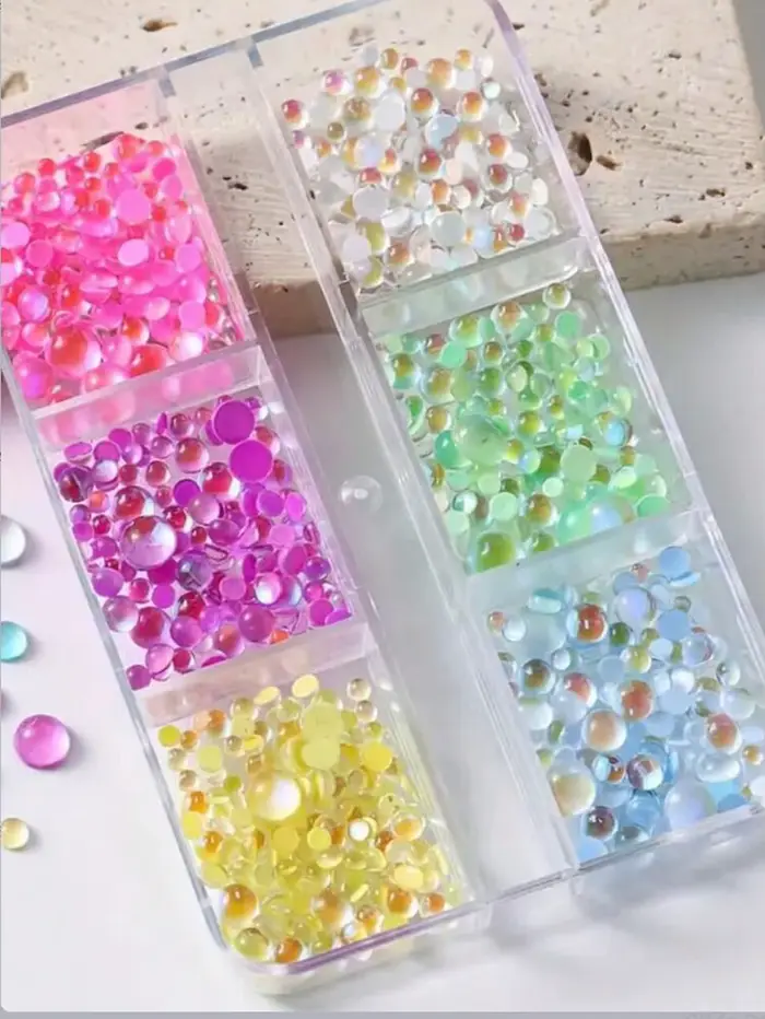 6Grid Aurora Mermaid Perles Rondes pour Décoration d'Ongles