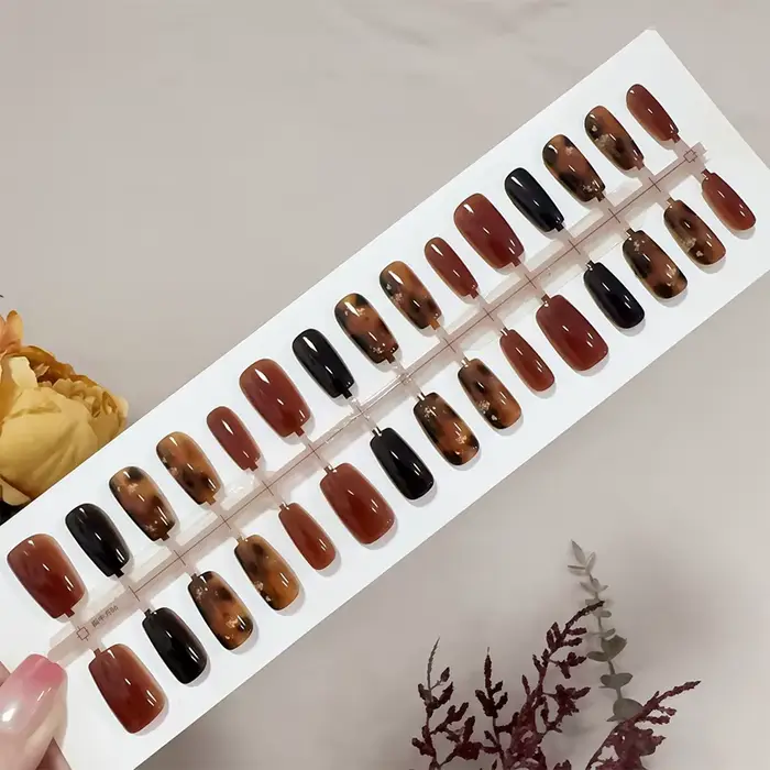 30 pièces presse sur ongles automne hiver Caramel ambre ombrage décoration portable faux