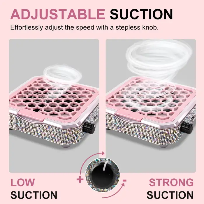 Collecteur de poussière d'ongles avec strass et tampon filtrant