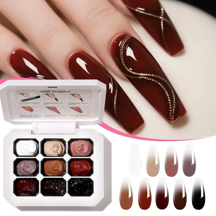 Vernis à ongles dégradé uni 9 couleurs à haute saturation, gel pour manucure française, adapté aux techniciennes en ongles et aux débutants.
