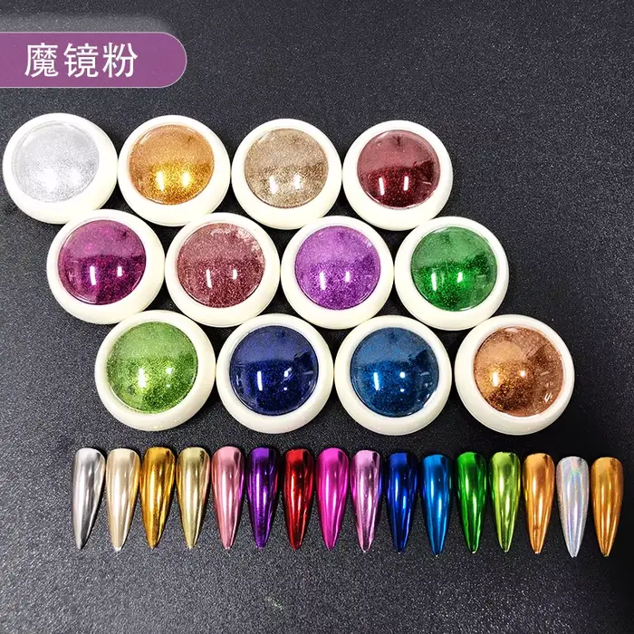 Miroir à ongles chromé scintillant, poussière colorée holographique, effet métallique, poudre pigmen