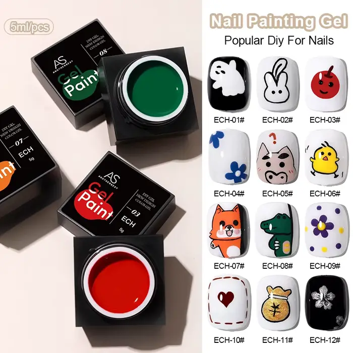 AS Sliver métal effet ligne fleur dessin Gel tremper des couleurs transparentes 5g peinture Gel vern