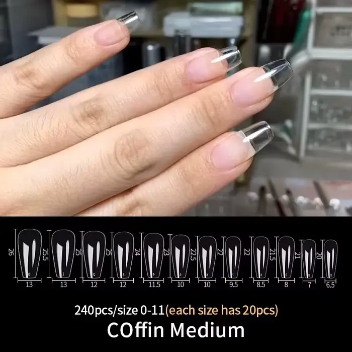 Faux ongles en acrylique, Capsule américaine, Gel artificiel Transparent pour ongles Frence, cercuei