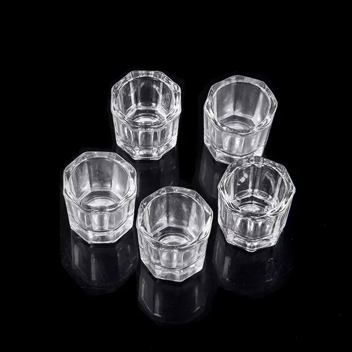 Tasse à ongles en verre de cristal, acrylique transparent, petite poudre octogonale, tasse à ongles 