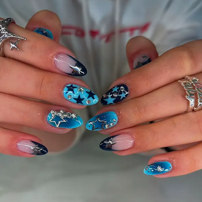 24 pièces faux ongles fille épicée arc argenté avec diamant faux ongles avec colle amande presse sur