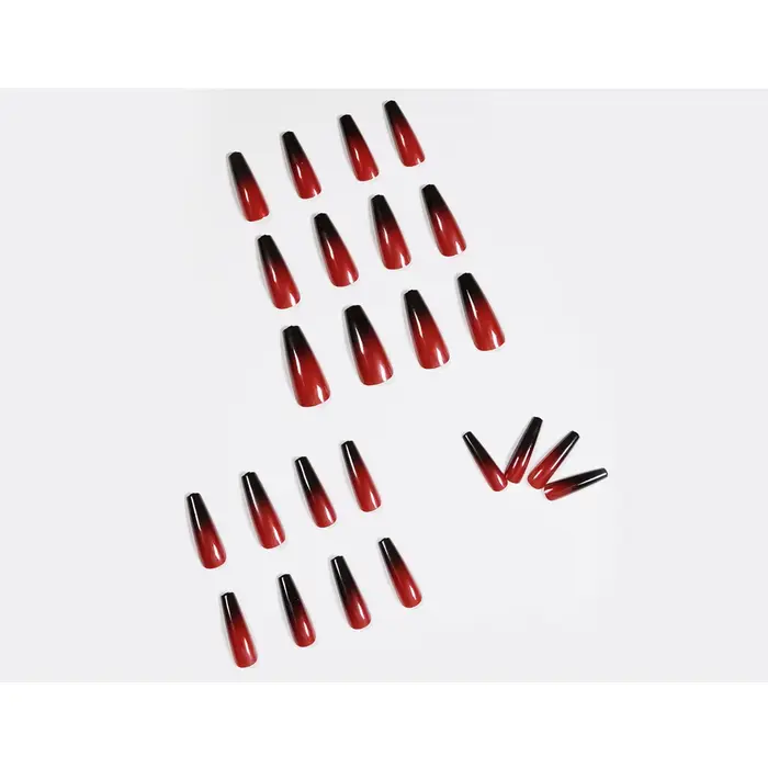Nouveauté 2026 : 24 faux ongles longs style ballet dégradé rouge et noir