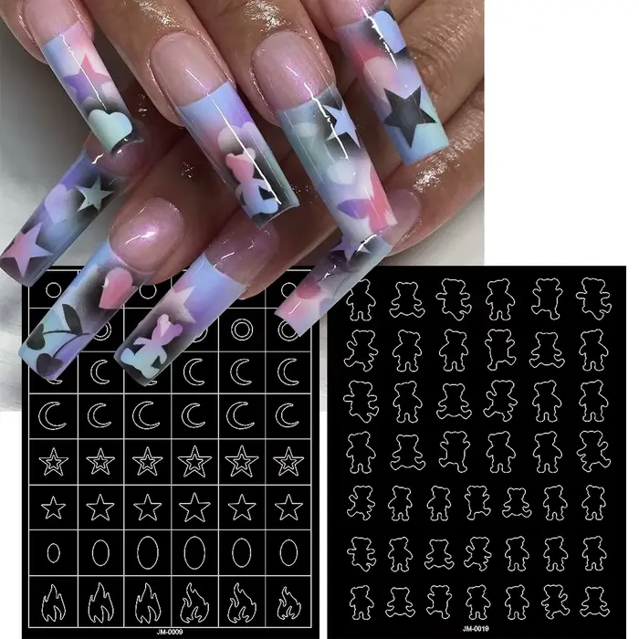 Autocollants pour ongles, pochoir d'aérographe, 24 modèles, 1 pièce, papillon/cœur/ligne française, 