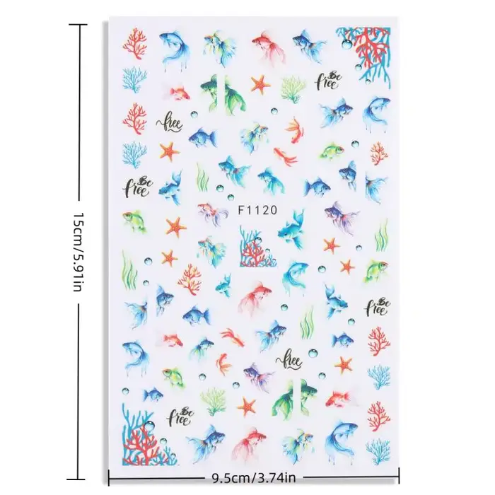 1 feuille holographique méduse dauphin Nail Art autocollants 3D sirène océan coquille ongles décalcomanies adhésif