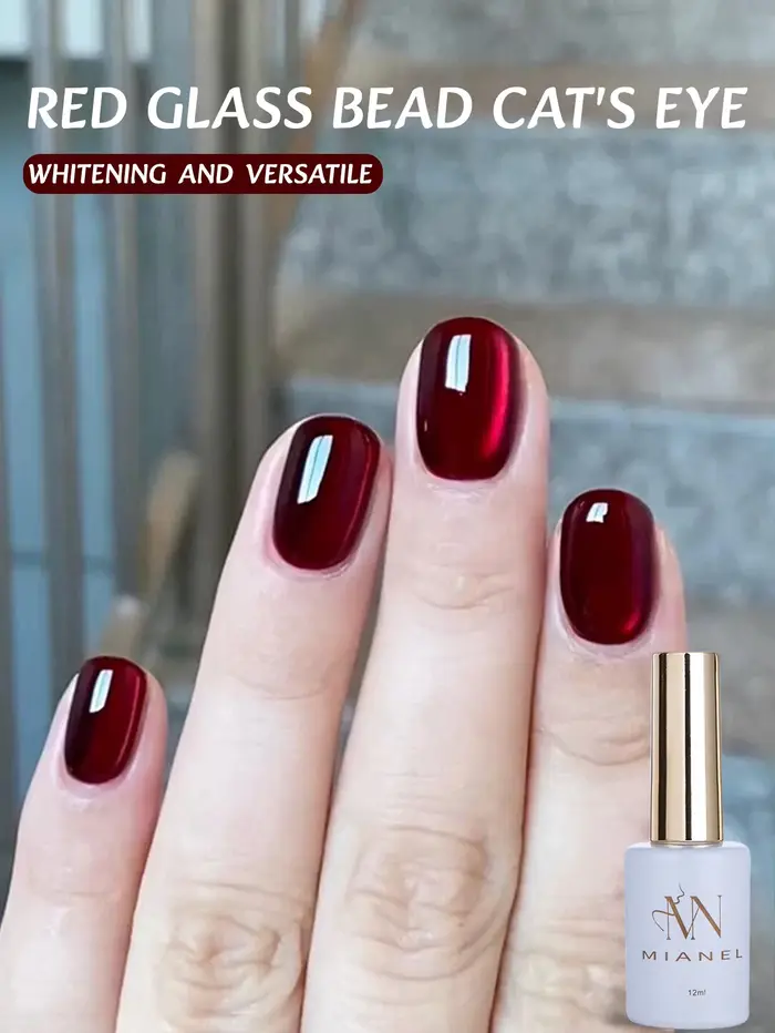 MIANEL 12ML Vernis à ongles gel œil de chat Océan Rouge 2026, couleur rouge la plus vendue, effet pe