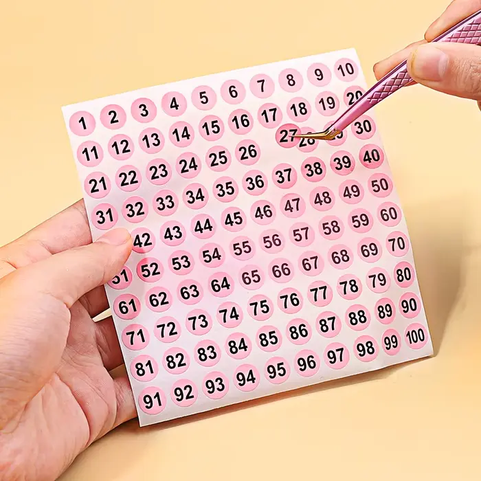 Étiquette autocollante numéro rose étanche pour vernis à ongles