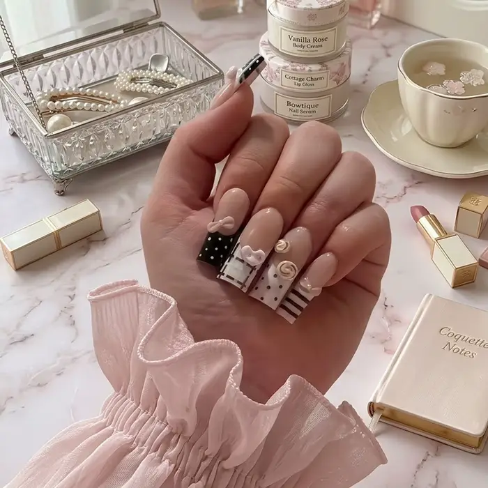 24 faux ongles à presser style français