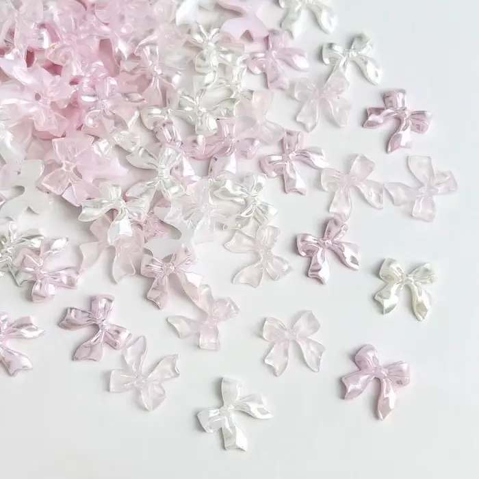 50pcs 3D doux nacré brillant ruban arc résine ongles breloques ballerine nœud papillon Nail Art déco