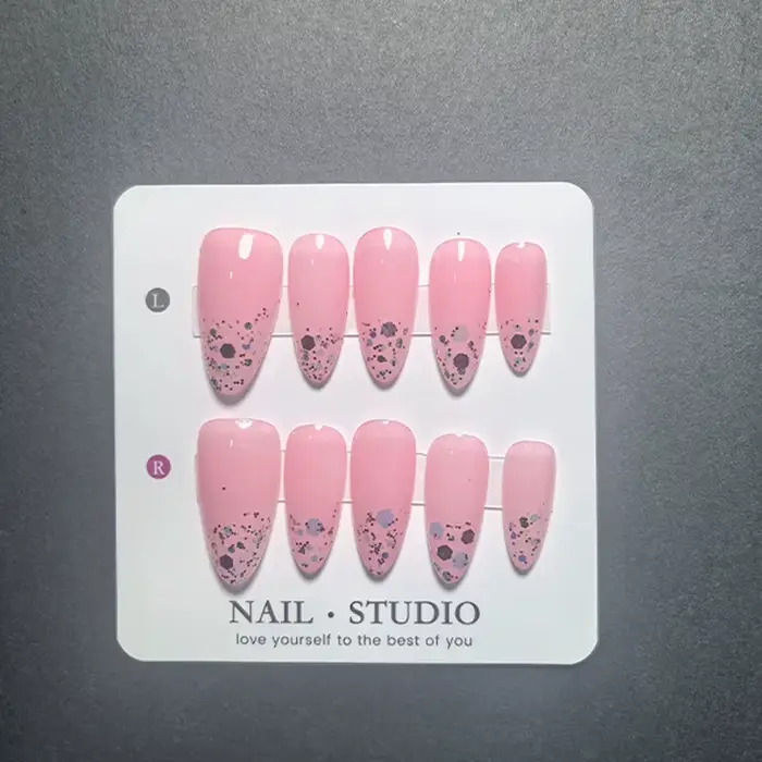 10 pièces de faux ongles à presser 100% faits à la main avec des pois café et roses