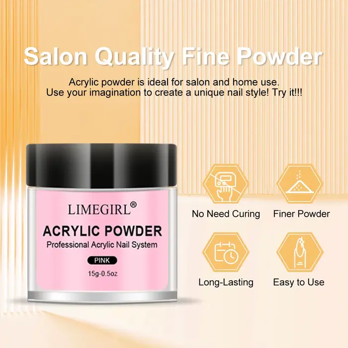 LIMEGIRL 5 couleurs poudre acrylique pour ongles professionnel rose clair blanc nu polymère pour Extension d'ongles