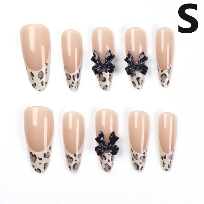 10 pièces-XS/S/M français amande presse sur ongles imprimé léopard faux