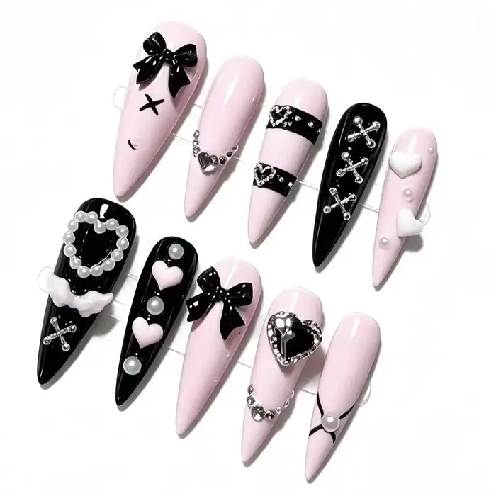 10 pièces de faux ongles Y2K faits à la main avec nœuds