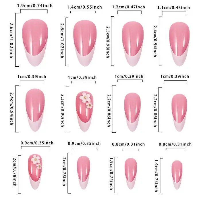 24 pièces couleur rose chair presse sur ongles amande blanc pointe française faux