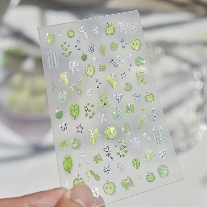 Autocollants pour ongles à motif de gelée de pommes rouges et vertes, décorations 3D à paillettes, a
