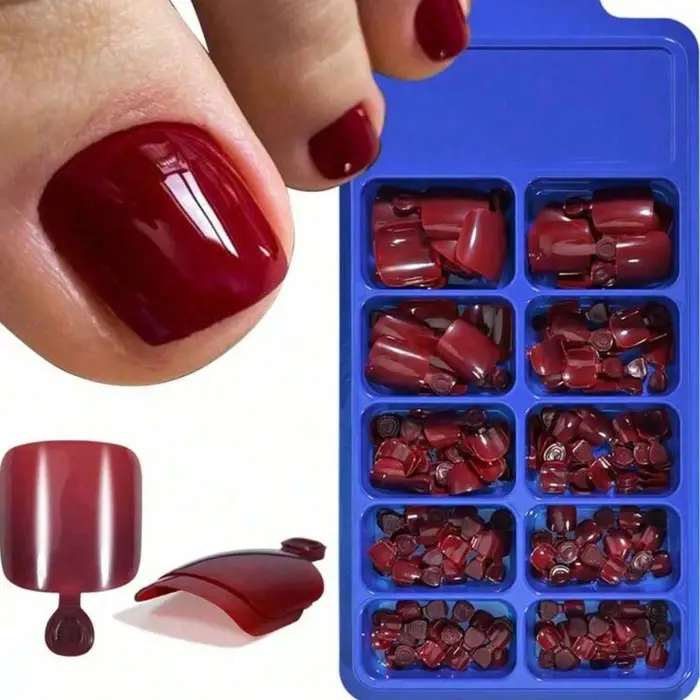 100 pièce/ensemble couleur unie Simple pied faux ongles artificiels rouge
