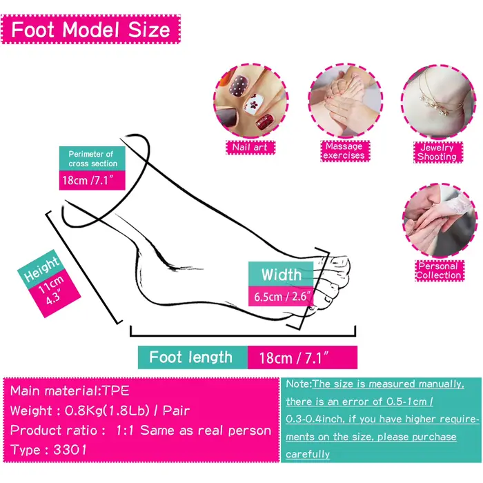 Modèle de pied de mannequin réaliste en silicone souple pour fille