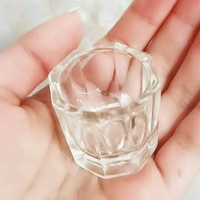 Tasse à ongles en verre de cristal, acrylique transparent, petite poudre octogonale, tasse à ongles 