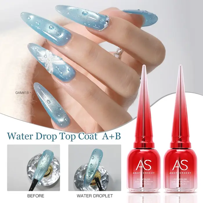 Lot de 2 vernis à ongles gel 3D effet goutte d'eau 15ml – Top Coat transparent sans résidu pour designs estivaux
