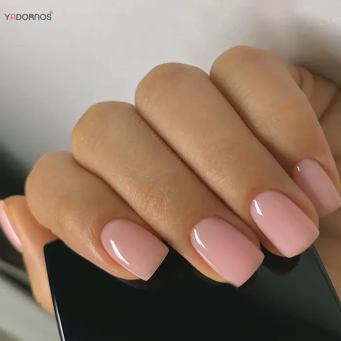 Faux ongles carrés courts à pression rose, couleur chair, couverture complète, en acrylique, pour fe