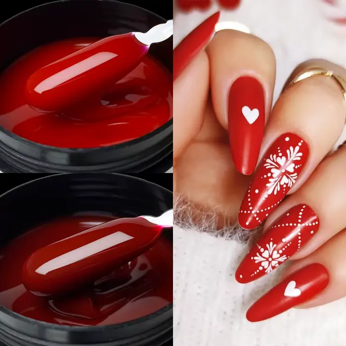 Jillnails 50G Builder Nail Gel Noël Rouge Bourgogne Auto Nivelant Moyen UV Led Gel 50ml