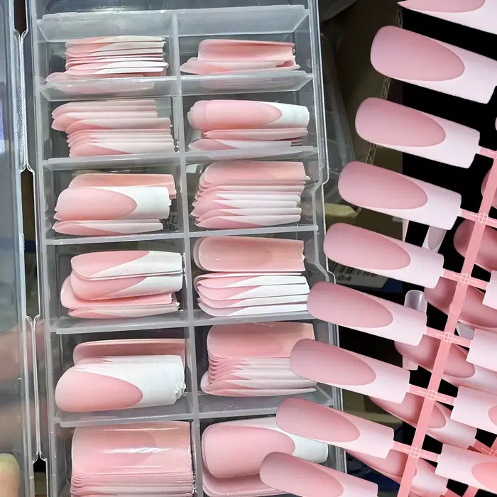 120 pièces/boîte mat rose français presse sur ongles acrylique longs carrés faux