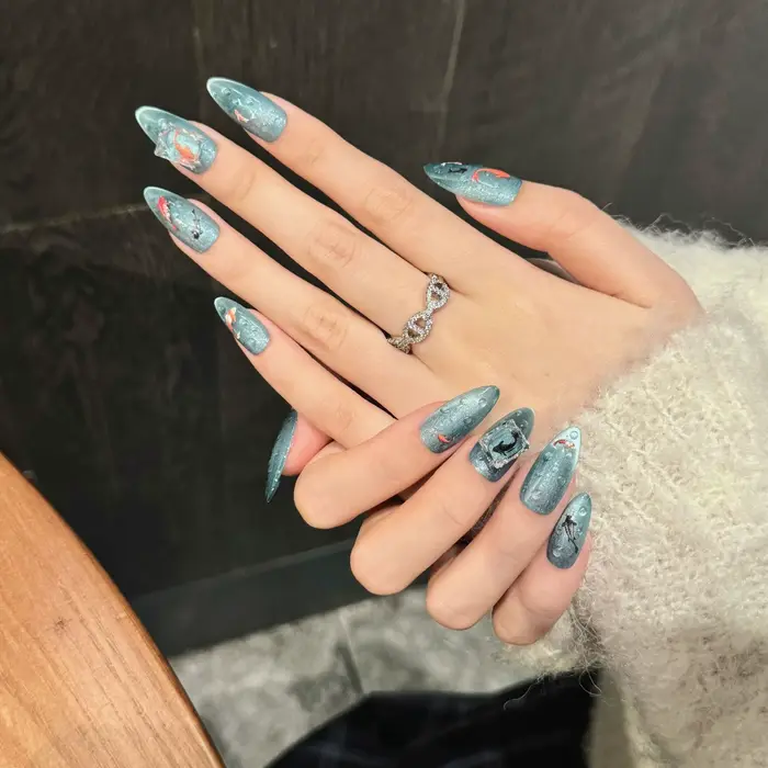 Presse à la main sur les ongles bonne chance poisson Style chinois faux