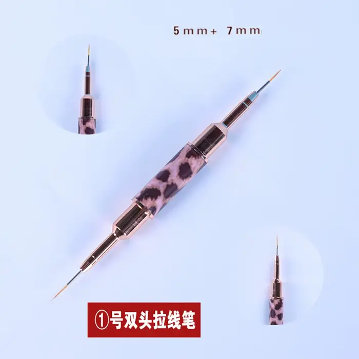 Pinceaux pour Nail Art imprimé léopard, 5-25mm, Double doublure, dessin à rayures, peinture, pinceau