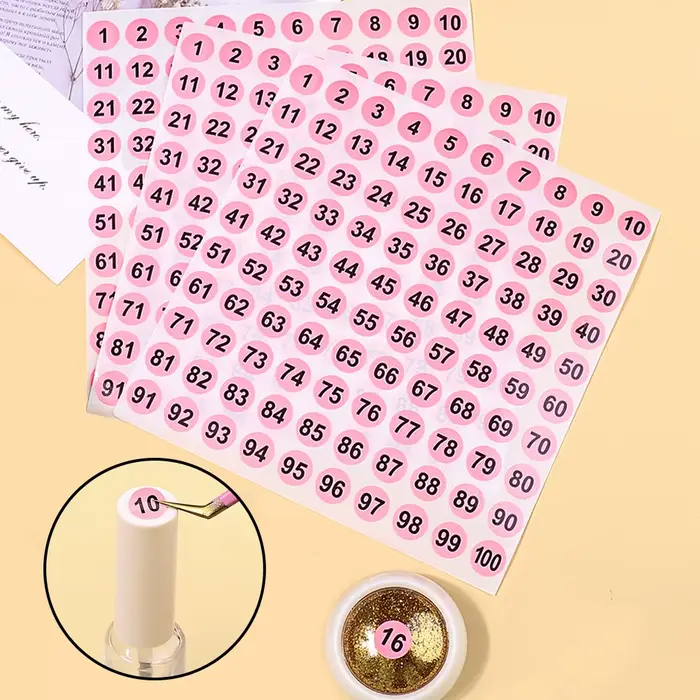 Étiquette autocollante numéro rose étanche pour vernis à ongles, marquage de vernis Gel de couleur, 