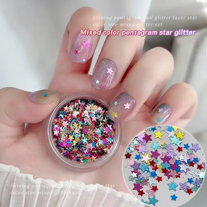 1 pièce, 2 pièces de pentagramme coloré pour ongles, paillettes étoiles laser couleur bonbon de tail