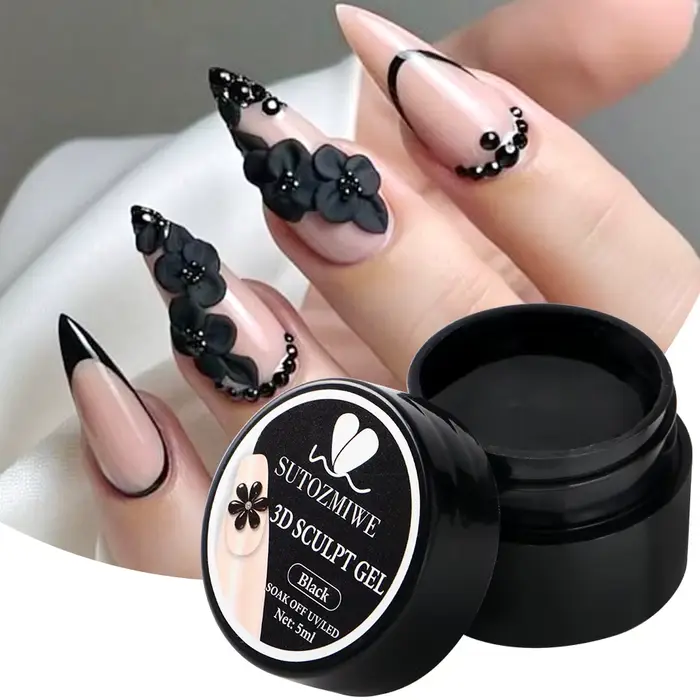 Gel Sculptant 3D Noir 5ml pour Extension Rapide des Ongles