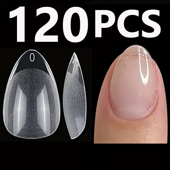 120PCS-Faux ongles courts semi-givrés en amande – parfaits pour la conception
