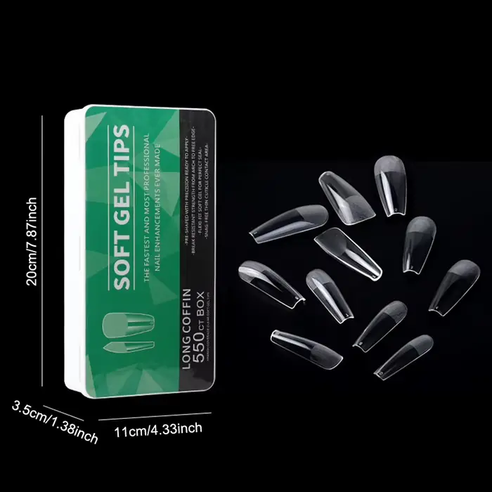 440/550 pièces clair acrylique longs faux ongles Capsules amande cercueil français pleine demi couverture