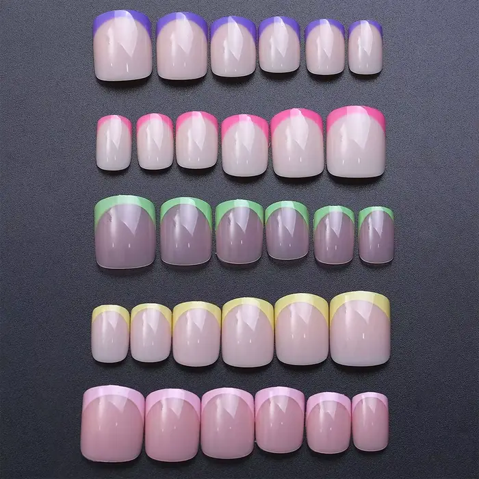 1 boîte couleur bonbon français court carré faux ongles rose/vert/violet couverture complète Macarons presse