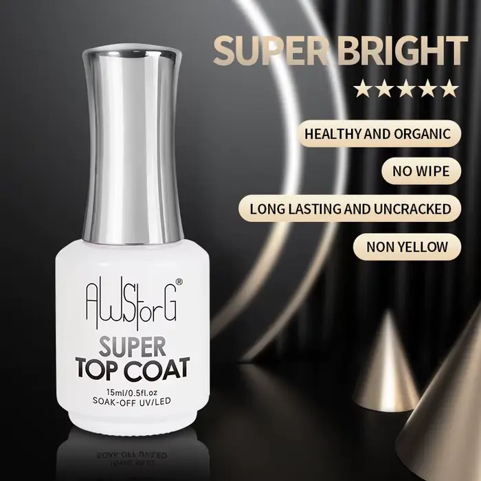 AWStorG 15ML Super couche de finition vernis Gel pour Nail Art Semi Permanent tremper sans essuyer