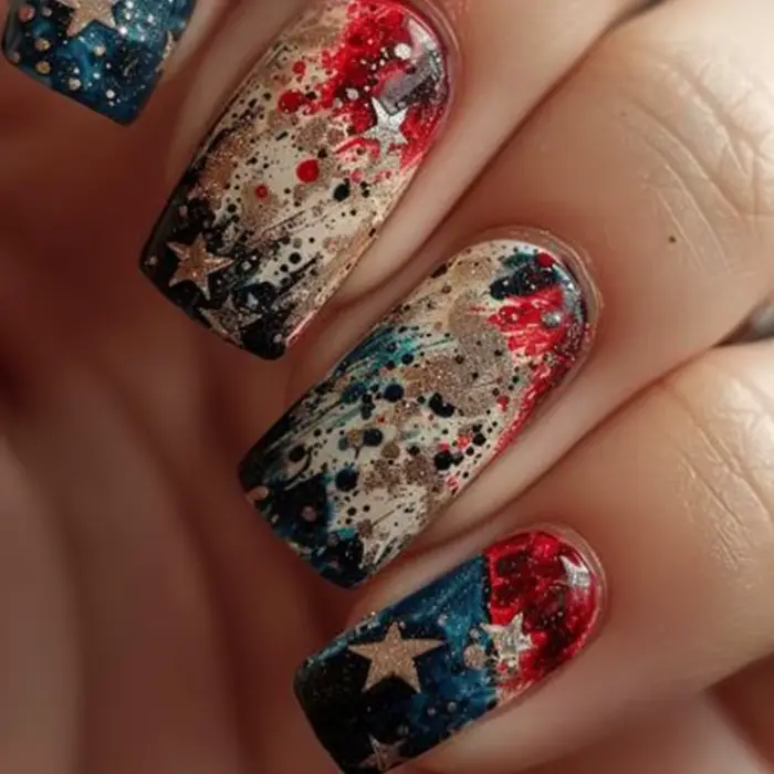 24 pièces faux ongles avec ciel étoilé coloré carré presse
