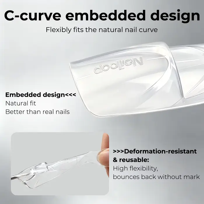 Nailpop Dual Form Space French Oval Transparent 15 Tailles Système de superposition 3D créatif pour manucure en salon en une étape 150 pièces