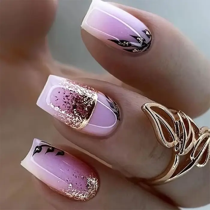 24 faux ongles réutilisables en forme de feuilles à coller