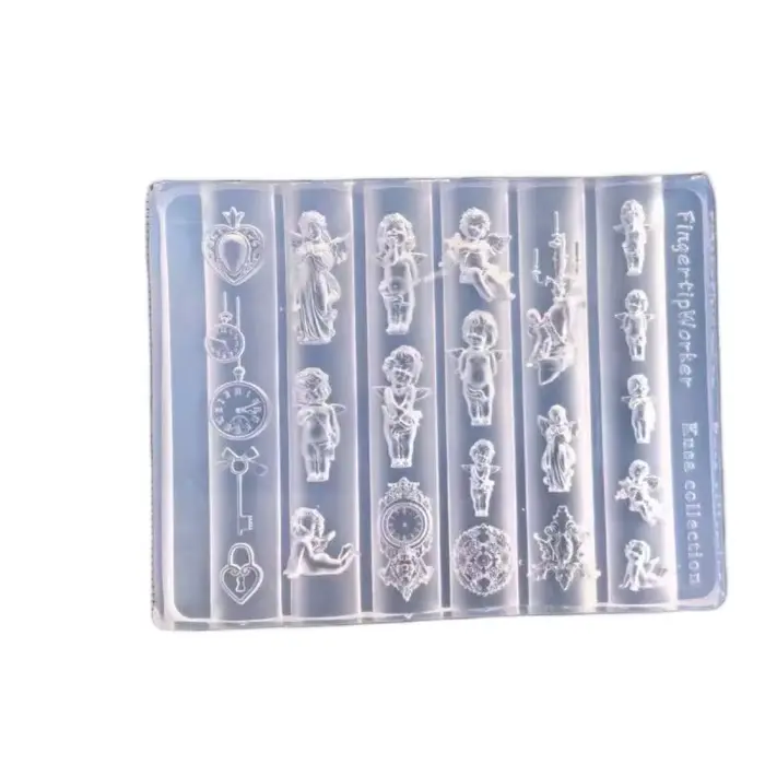 Moule à ongles 3D en Silicone, horloge ange, serrure en forme de cœur, modèles d'ongles, décorations